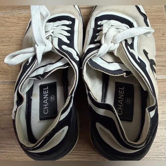 Authentic CHANEL White and Black Active Sneakers - Picture 8 of 12